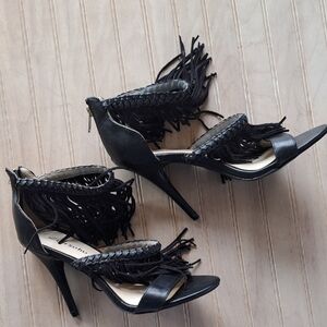 Zigi Soho Deebra Stylish Black Woven Strap Y2k Fringe Stylish Stiletto High Heel